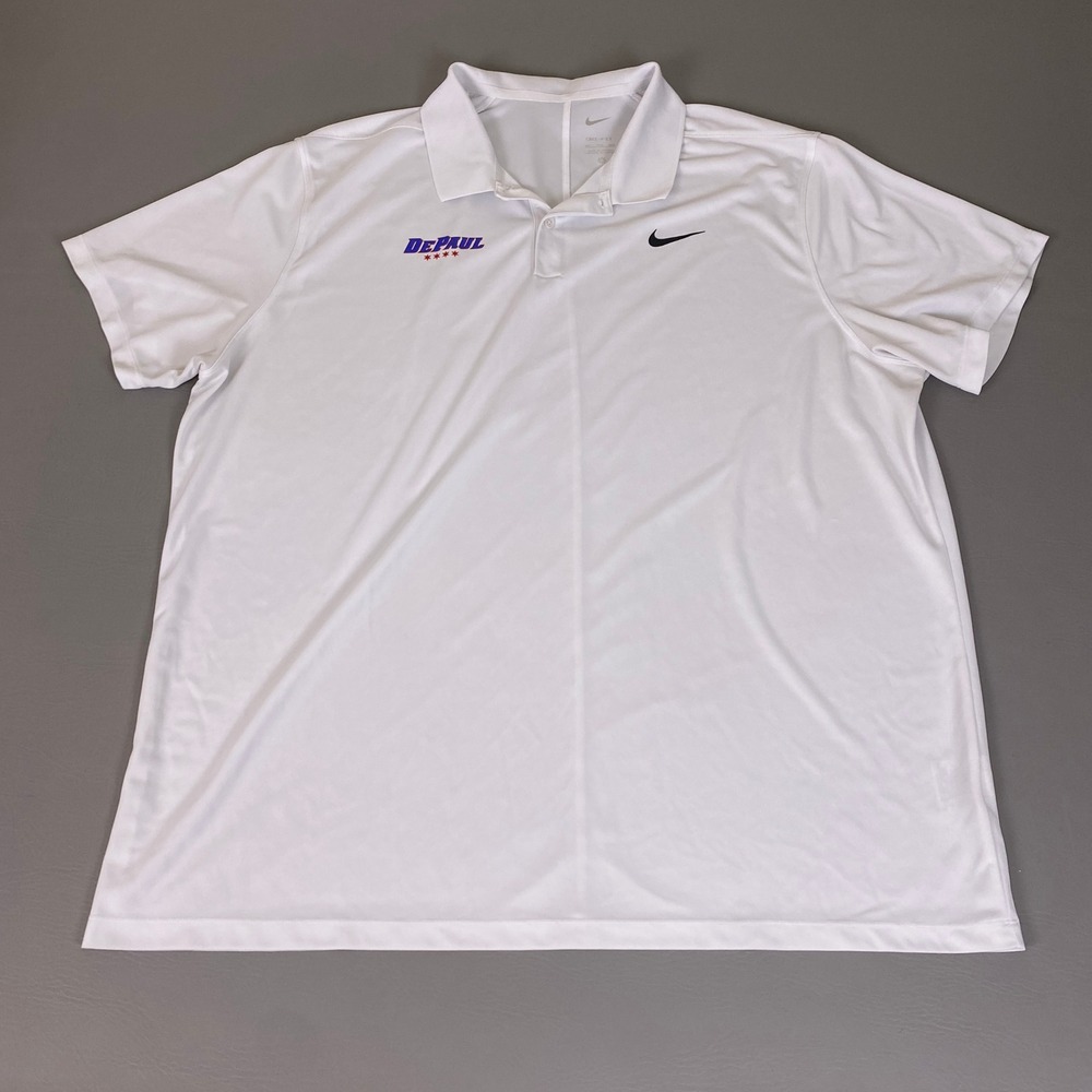DePaul Blue Demons Polo Shirt Men's XXL Nike Dri-FIT White Short Sleeve NCAA